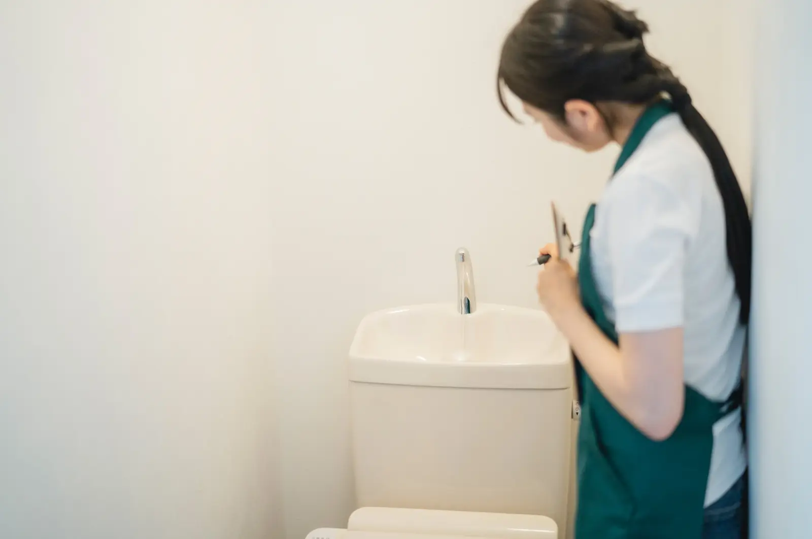 トイレのつまり・水漏れを点検する女性スタッフ｜さいたま市の水道修理
